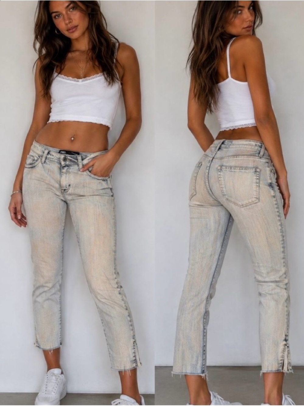 Zara Light Blue High-Rise gray stone washed Cropped Straight Jeans sz USA sz 2
